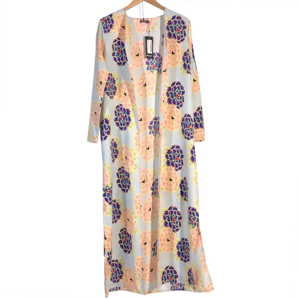 NWT Beautiful Flower of Love Peonies Floral Kimono Duster Kaftan Pink Purple - Picture 6 of 14